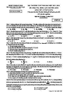Đề kiểm tra năng lực chuyên Vật lí lớp 12 - Mã đề 460 - Năm học 2015-2016 - Sở GD & ĐT Bắc Ninh